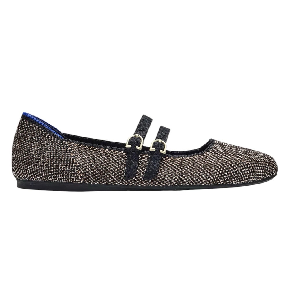 Rothy's The Mary Jane Espresso Sparkle Metallic Double Strap Flats Size 7